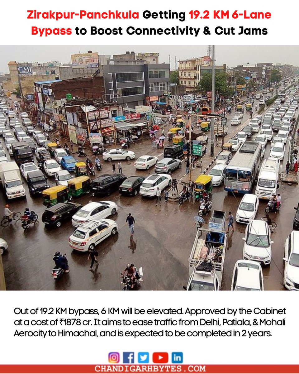 Big Relief for Zirakpur &amp; Panchkula!📢

New Bypass Will ease traffic, boost HP connectivity &amp; reduce jams!🛣️

#chandigarhBytes #LatestNews #TrafficUpdate #HighWay