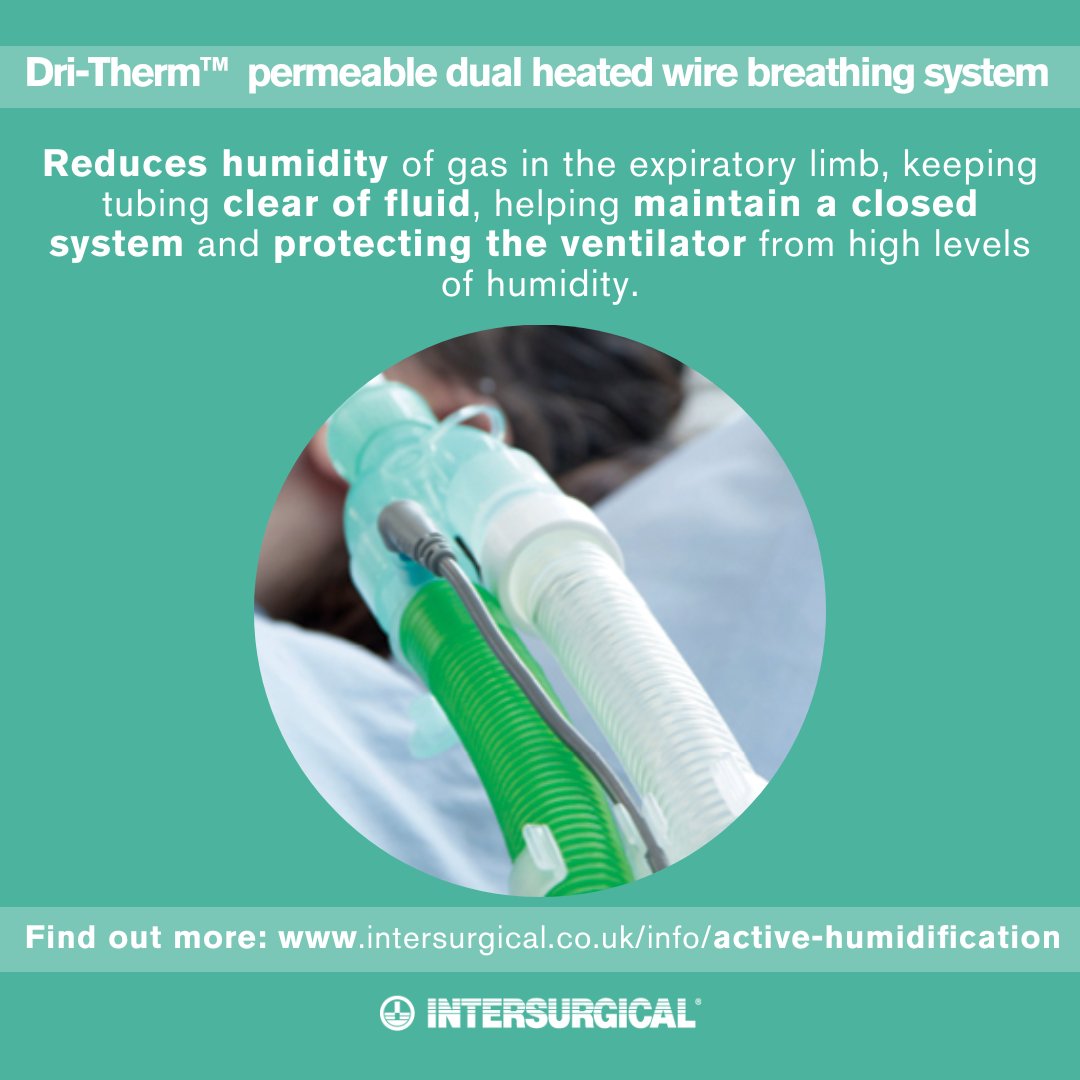 Are you having problems with rain out?Intersurgical offer the complete #ActiveHumidification Solution to remove excess condensation:
◾ Dri-Therm™ permeable dual heated wire breathing system
◾ InterCooler™ respiratory dehumidifier
We will be demonstrating this at #ACCS2025