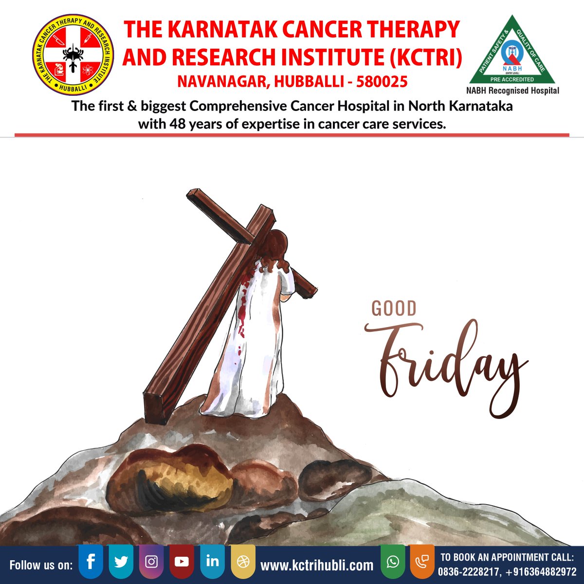 KctriHubballi's tweet photo. On this Good Friday, we remember the ultimate sacrifice and embrace the message of love, hope, and forgiveness. ✝️
#GoodFriday #Faith #Hope #Peace #Blessed #kctrihubli #hublicancerhospital #kctrinavanagrhubballi #oncologycare #kctri #drbrpatil #cancerhospital #toponcologyhospital https://t.co/Pgw7QR8RkT