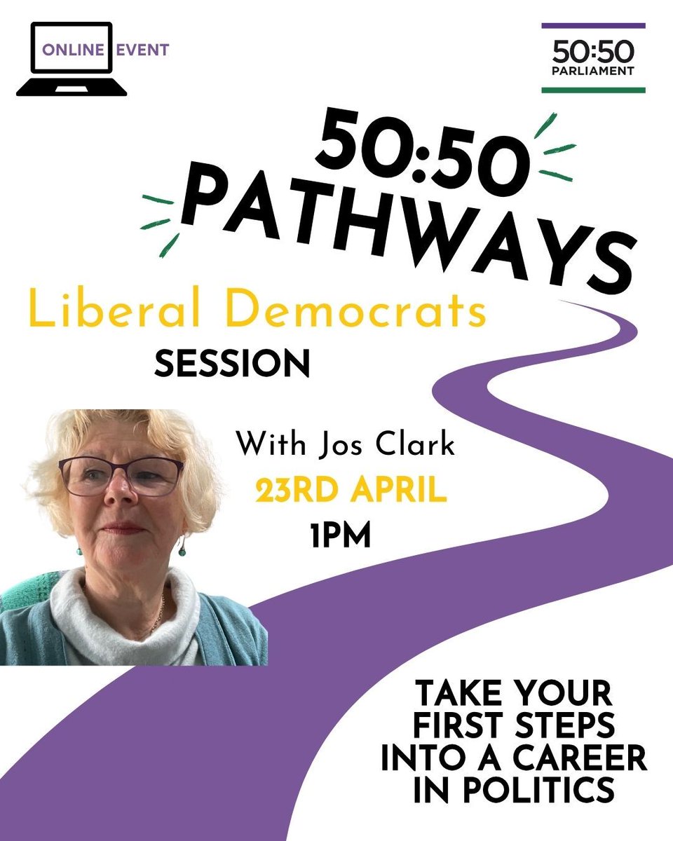 ⬆️ 50:50 Pathways ⬆️

Thinking about joining or progressing in the Liberal Democrats Party? 🟡 

Don’t miss out—sign up now! ✍️ us02web.zoom.us/meeting/regist… 

#LibDems #LibDemWomen