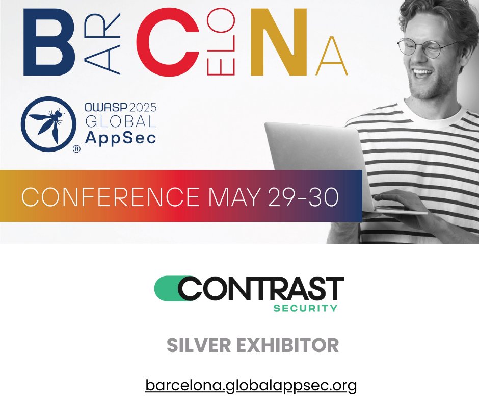 owasp's tweet photo. We are thrilled to welcome @contrastsec as a Silver Exhibitor at #OWASP 2025 Global AppSec EU in Barcelona!  Your support helps drive #AppSec and #Cybersecurity forward. We are looking forward to seeing you again! https://t.co/gG7T4XU8uo #Developer #SupportNonprofit https://t.co/5qjjpyBtVI