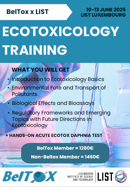 📣Join the #Ecotox hands-on training from #BelTox and #LIST from June 10-13 in Luxembourg👩‍🔬

Assess and interpret #environmental risks with #Daphnia magna as well as environmental #chemistry and #risk #assessment models 🌍

beltox.be/ecotoxicology-…