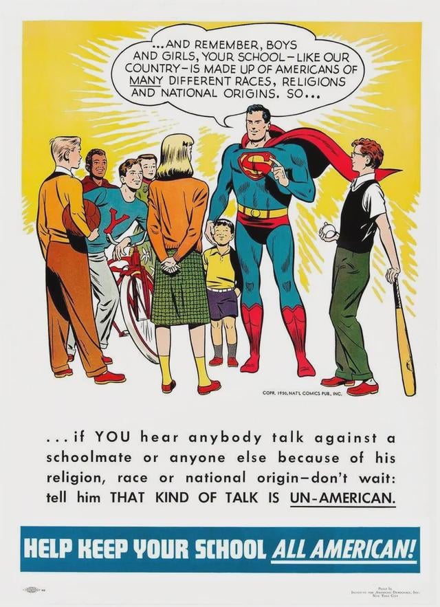 relen7art's tweet photo. @TheRealNewsGeek @suarezximb @tedm1ght @MintOracle Traditional fans??? Your kind??? Didn't even respond to my point. I'll take that as you conceding the point.

Here's Superman from the 1950s. You should think critically about what's making you angry. Maybe you've been wrong all this time but it's not too late to correct yourself https://t.co/U1owl5rqvz