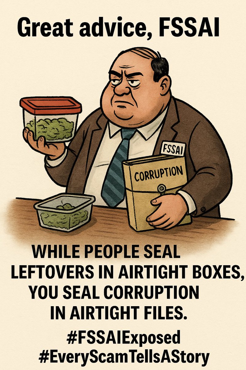 BritanniaInSCAM's tweet photo. @fssaiindia Great advice, #FSSAI! While people seal leftovers in airtight boxes, you seal corruption in airtight files. The only difference? Food stays fresh — your scams rot the whole system. Maybe refrigerate the bribes first. #FSSAIExposed #EveryScamTellsAStory #FSSAIscam #Corruption @WHO https://t.co/fTqBoxA9CV
