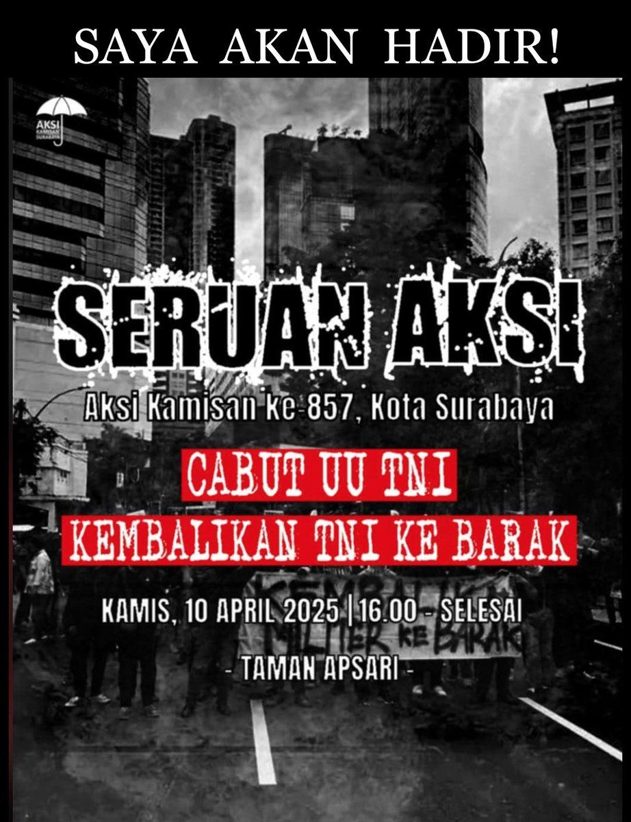 SoeTjenMarching's tweet photo. Mohon terus sebarkan! Saya akan hadir hari ini pukul 16.00 di Taman Apsari.  

Ayo bergerak dan lawan pemerintah otoriter! https://t.co/dmfor9zTUr