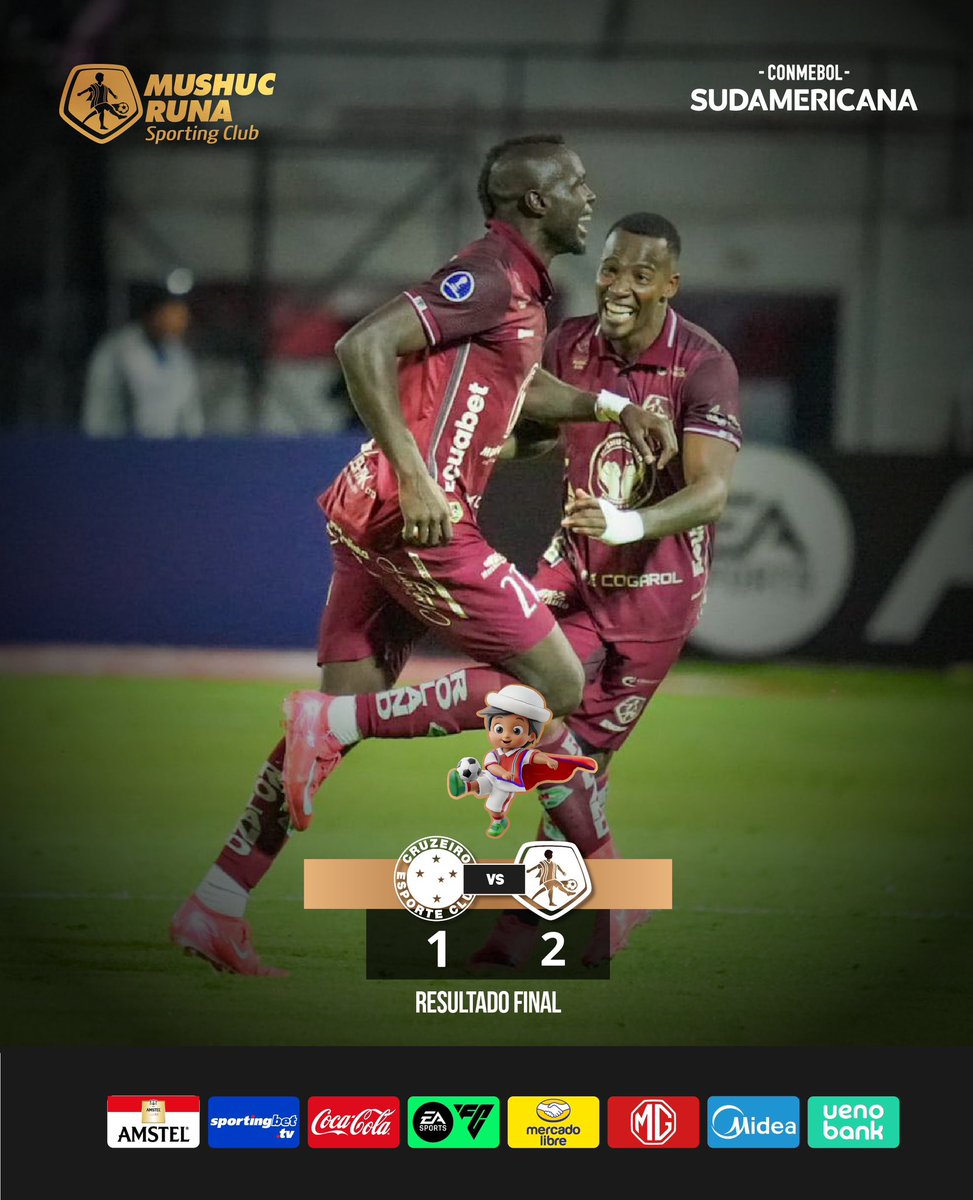 ClubMushucRuna1's tweet photo. 🔚 ¡𝗧𝗥𝗜𝗨𝗡𝗙𝗢 𝗛𝗜𝗦𝗧𝗢́𝗥𝗜𝗖𝗢!
🟢 #Cruzeiro  1 - 2 #MushucRunaSC

#MushucRunaSportingClub | #IndígenasHaciendoHistoria | #ConmebolSudamericana https://t.co/Bn0L583G4q
