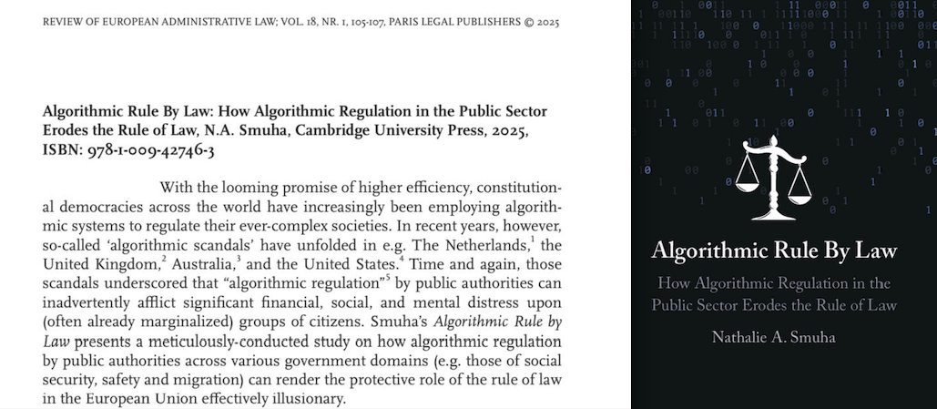 Nathalie Smuha (@nathaliesmuha) on Twitter photo Stoked & grateful to read such a positive review of 'Algorithmic Rule by Law' in the Review of European Administrative Law by <a href="/OlaAlKhatib11/">Ola Al Khatib</a>.
Read it here: uitgeverijparis.nl/nl/reader/2000…
Find the book on CUP's website, with 20% discount when using code SMUHA24: cambridge.org/core/books/alg… Stoked & grateful to read such a positive review of 'Algorithmic Rule by Law' in the Review of European Administrative Law by <a href="/OlaAlKhatib11/">Ola Al Khatib</a>.
Read it here: uitgeverijparis.nl/nl/reader/2000…
Find the book on CUP's website, with 20% discount when using code SMUHA24: cambridge.org/core/books/alg…