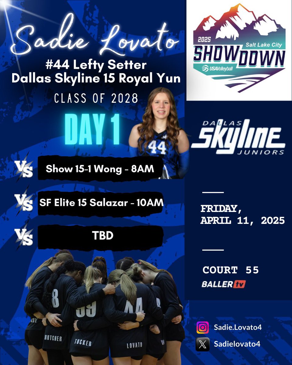 SadieLovato4's tweet photo. Next up, the Salt Lake City Showdown! 15 Open Division play begins Friday, April 11th. Ready!
Letโs GO Team YUNity ๐
Dallas Skyline - 15 Royal Yun Setter #44๐
#leftysetter #classof2028
#freshmanyear #nchs #varsityvolleyball #15open #clubvolleyball
#freshmansetter #setter #volleyballplayer
#teamwork #volleyballlife #volleyballjourney #teamwork
@Skylinejrs @SetterU @VBallrecruiter @CoachSamWol23 @PrepDigCA @PDTexas @PrepDig @CoachMikeDZ @vballphil @texasvbi @PrepVolleyball @USAVNorthTexas @uanextvball
