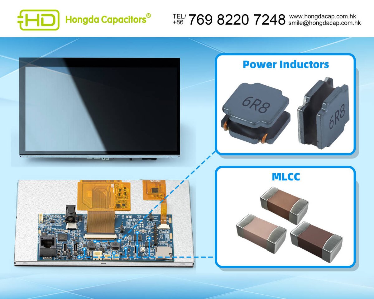 HongdaSmile's tweet photo. The display with touch screen, Let's see what components inside.

1. power inducutors, Low profile, high current power supplies. customize for you.

Fast delivery 3-4weeks, Cross to AVX, Kemet, Vishay,

Kindly share your RFQ, via: smile@hongdacap.com.hk, https://t.co/o4OeAve7ip