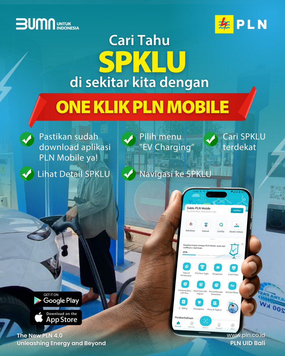 achiecharming's tweet image. Yuk mulai perjalanan nyaman mu bersama kendaraan listrik!
Isi daya kini lebih mudah dengan PLN Mobile! Cukup buka aplikasi, pilih menu EV Charging, cari SPKLU terdekat, lihat detailnya, dan navigasi langsung ke lokasi.
#PLNMobile #EVCharging #SPKLU #UnleashingEnergyAndBeyond