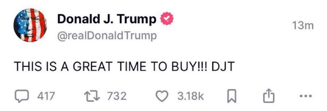 DudeWhoInvests's tweet photo. Next time a president says to buy I AM BUYING! If you bought when Trump posted this just hours later the best day in the stock market began. https://t.co/1egg2fuGMJ