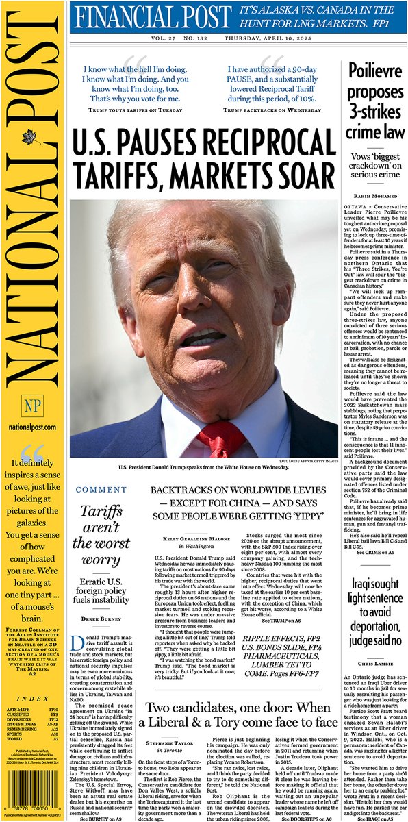 The Post's #frontpage for Thursday, April 10, 2025.