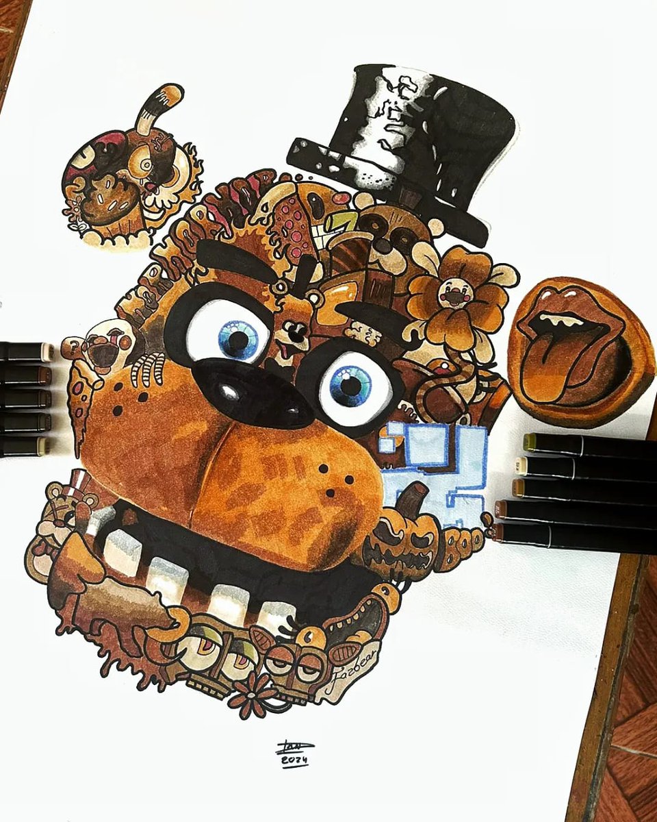 DanAnormal's tweet photo. This is a Freddy Fazbear's doodle drawing I made months ago for a drawing contest (I didn't win haha :C)
But I wanted to share it to y'all, what do you think?

Who's next?

#art #fnafart https://t.co/Sy65JqvY3e