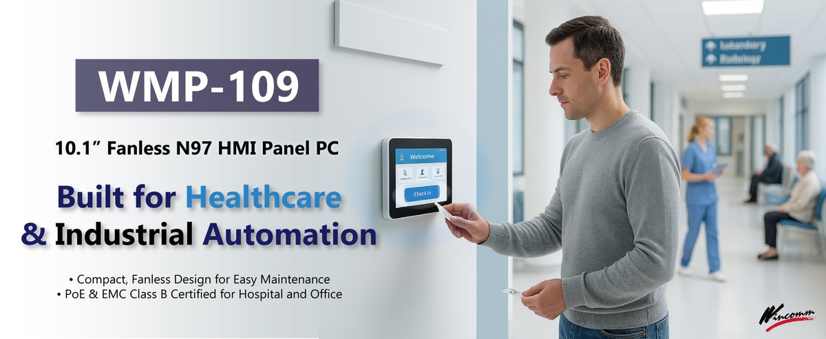 WincommCorp's tweet photo. ✨ When a hospital door or factory station gets smarter — WMP-109 is behind it.
Silent, compact, and reliable, this 10.1” fanless HMI runs on Intel® Alder Lake-N N97.
Built for where hygiene, heat, and space are real challenges.

🔗https://t.co/ln9ZHJD7hX https://t.co/JjQmkrGqeZ