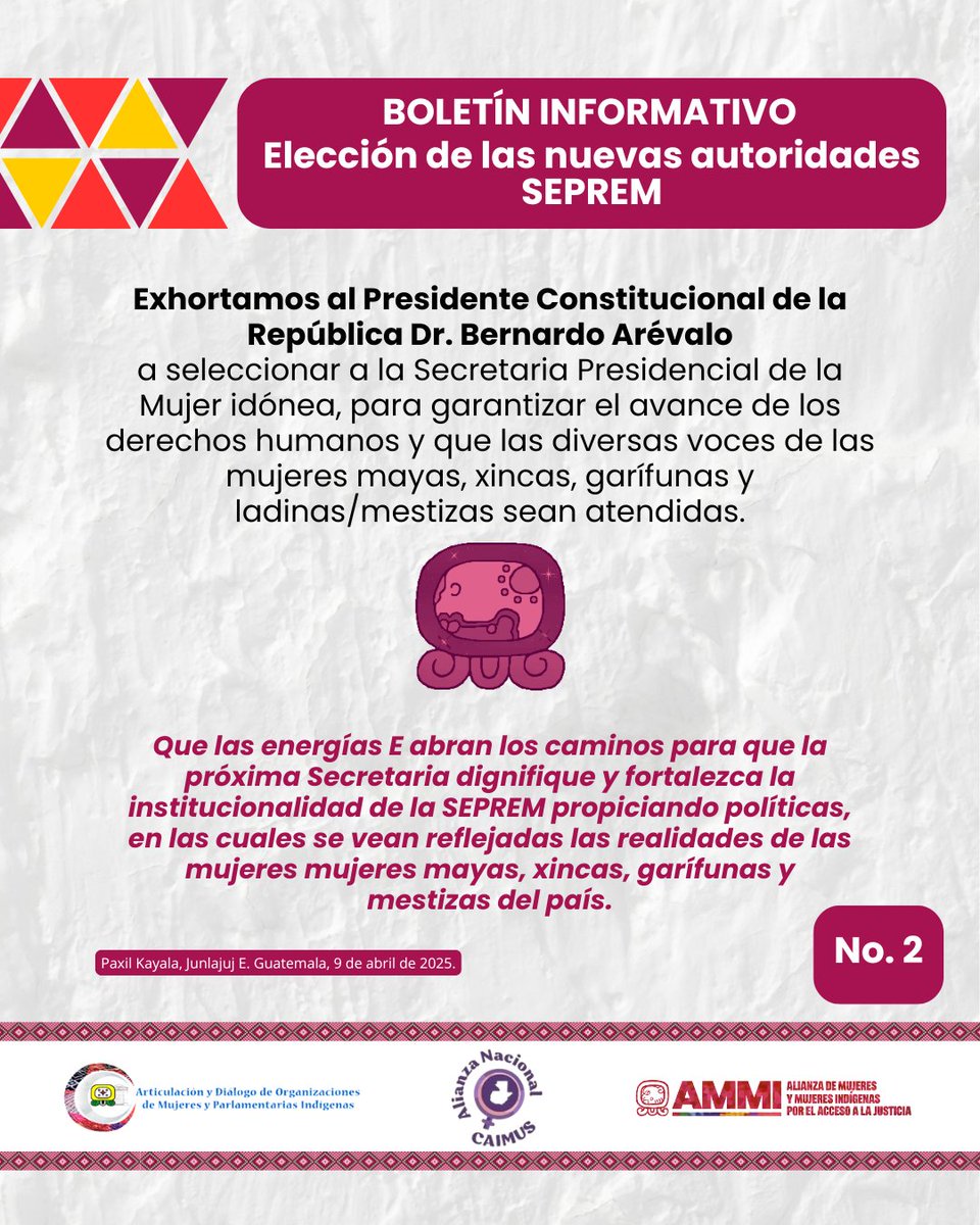 AlianzaMMI's tweet photo. #BoletínInformativo
👏El Mecanismo de Evaluación y selección de las nuevas autoridades de la #SEPREM ya entregaron las ternas!!!
Ahora, es el Presidente @bernardoarevalogt quien analizará los expedientes nombrar a las mujeres idóneas para Secretaria y Subsecretaria de la #SEPREM https://t.co/SEGpB73QRB
