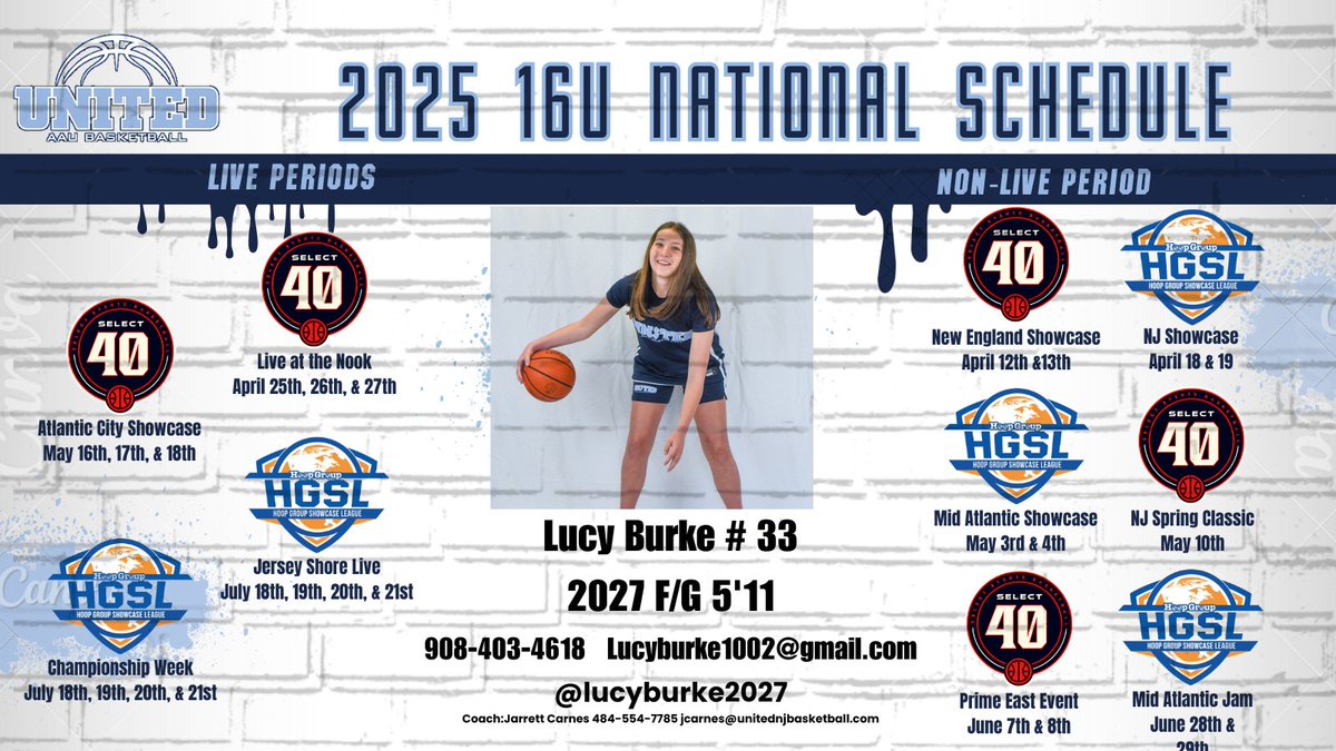 Lucy Burke (@lucyburke2027) on Twitter photo Excited to kick of my 16U AAU season with <a href="/unitedNJaau/">United NJ AAU</a>
<a href="/jcarnesjr/">Coach Carnes</a> <a href="/CoachGaba/">Coach Joe Gaba</a> <a href="/CoachJimmy_O/">Jimmy Ostaszewski</a> <a href="/CoachShell_NJP/">Coach Ryan Shellhammer</a> Excited to kick of my 16U AAU season with <a href="/unitedNJaau/">United NJ AAU</a>
<a href="/jcarnesjr/">Coach Carnes</a> <a href="/CoachGaba/">Coach Joe Gaba</a> <a href="/CoachJimmy_O/">Jimmy Ostaszewski</a> <a href="/CoachShell_NJP/">Coach Ryan Shellhammer</a>