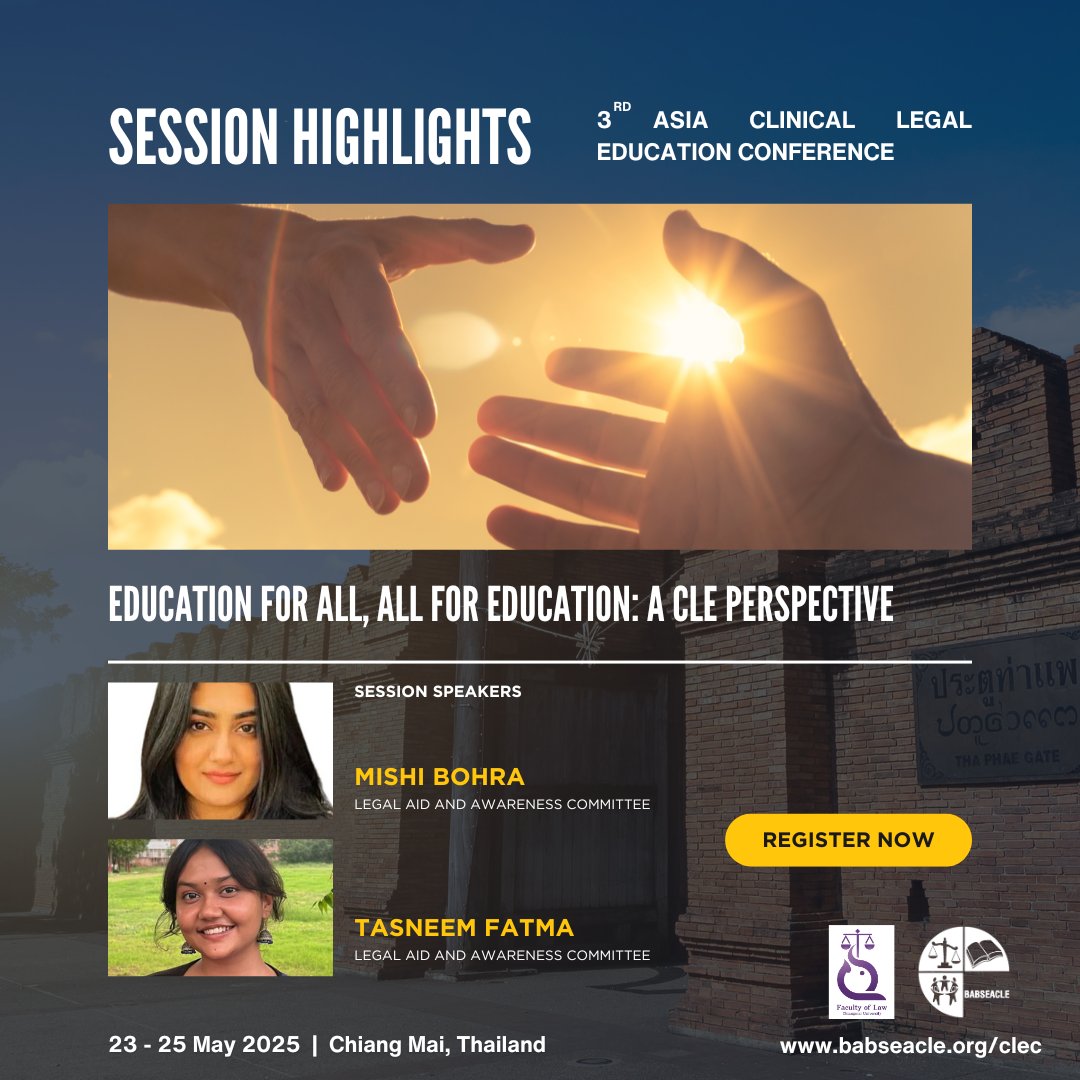 What does justice for all look like in action?  

At the 3rd Asia Clinical Legal Education Conference, this session will delve into the role of CLE and pro bono work in advancing equity and justice.

Register to attend the conference at babseacle.org/clec.

#AccesstoJustice