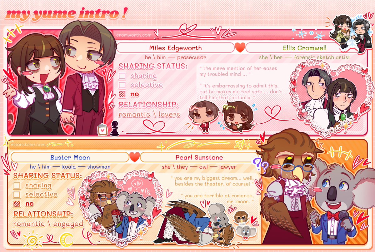 chococuffs's tweet image. πβοΈ #yumeintro . Β·Λ βΛ ΰΌΨ
.γ*+γ». + βγ»γβγ»γ.
hellooo ! iβm haysie ^_^ i am a non-sharing Miles Edgeworth & Buster Moon yumejoshi !
. *. β links !
bustermoon.carrd.co (carrd)
ko-fi.com/cromworth/comm⦠(commissions)
.γ*+γ». + βγ»γβγ»πβοΈ