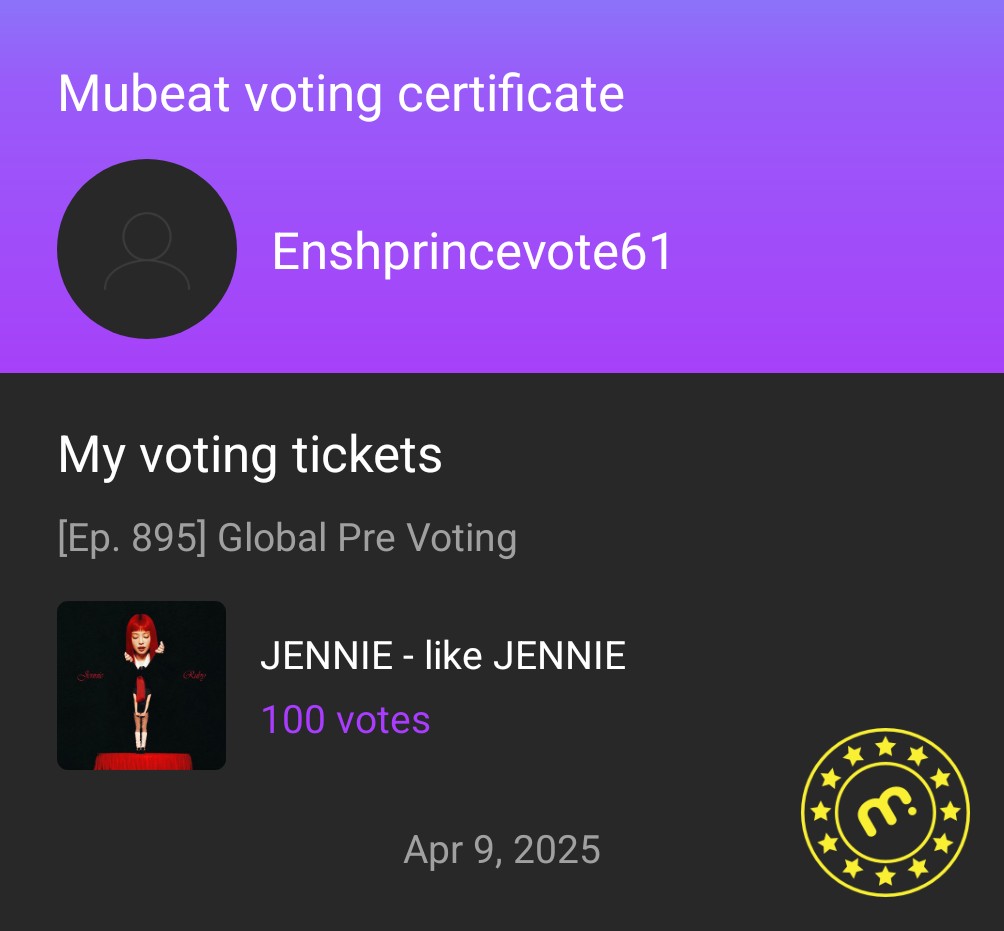 100 votes casted for #JENNIE.
 Thanks for participating 🥰

#enshprince_ga_proofs

wts sale sell:
10M💜 Kdol
25K💎 Higher
50K❤️ Allchart
+1M💛 Fancast
50K💛 My1pick
400🎟 Mubeat
100K❤️ Thekking
400K💜 MUBEAT
4K prevote MCD
300K❤️ Idol Champ

💳MoP Check Bio

📩DM to buy/reserve!