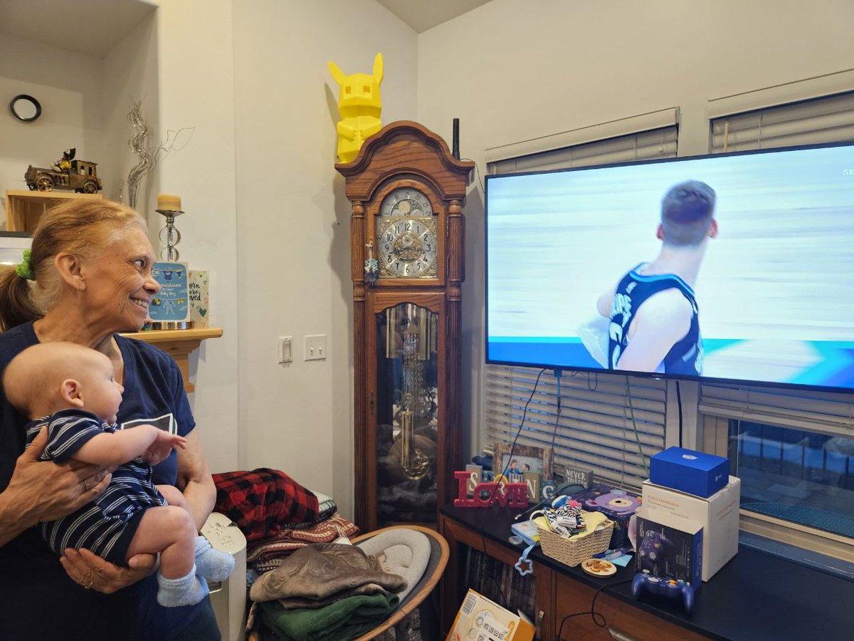 Here's a picture of my mother and my nephew watching the Jazz! #lesolsenit