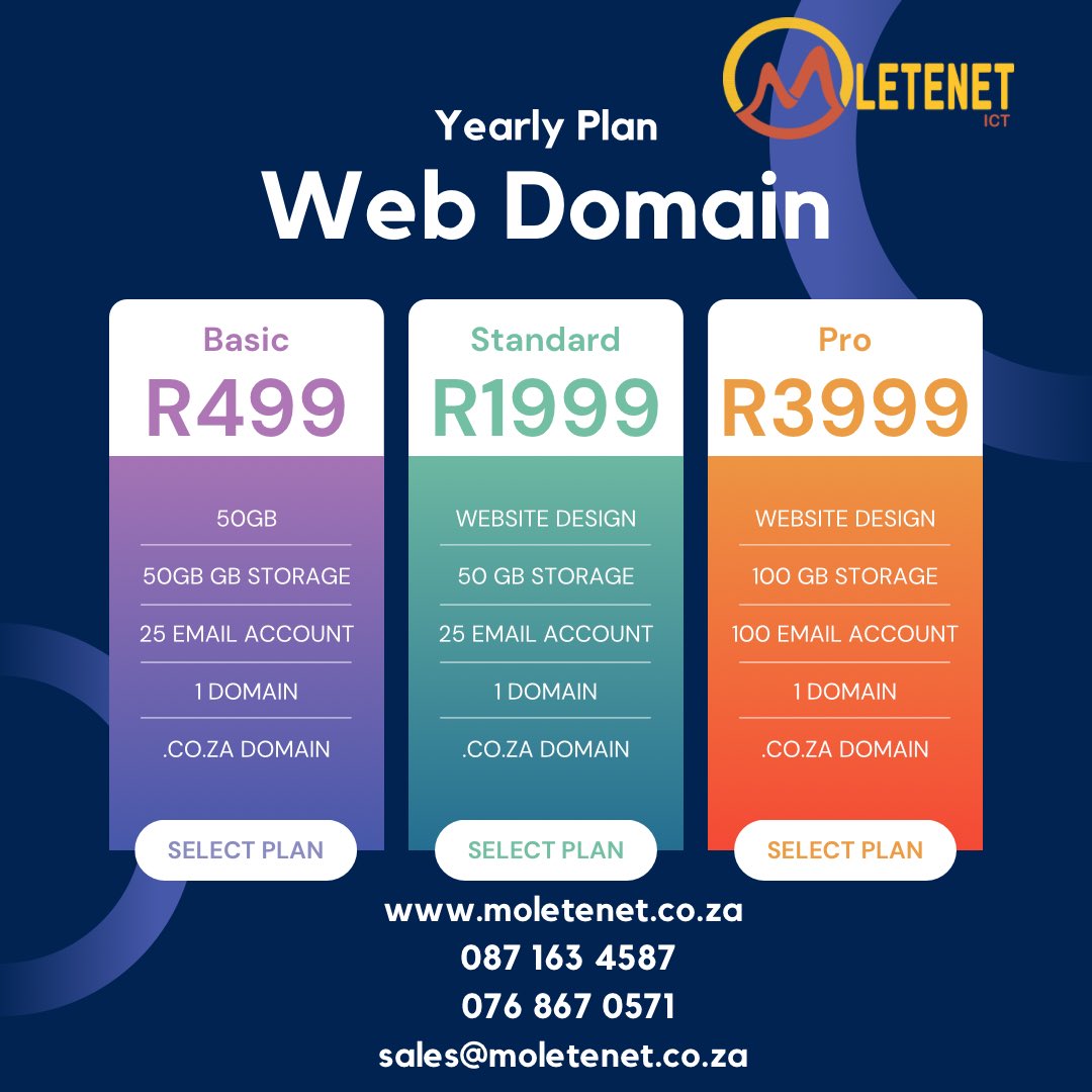 MoleteNET's tweet image. Email Hosting (Including .co.za domain)

e.g. info@jhblogistics.co.za ONLY R499 per year

djsbu | mzakes kitchen | hustle | business