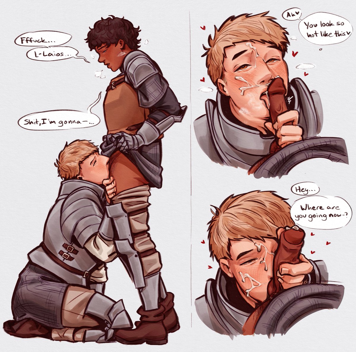 fufflesyeehaw's tweet photo. "Why isn't there more art of labru fucking in armor" I asked my friend, before proceeding to subject myself to the horrors of drawing armor
...I still think there's smth hot about it though ^_^ https://t.co/08t2FkdOcl