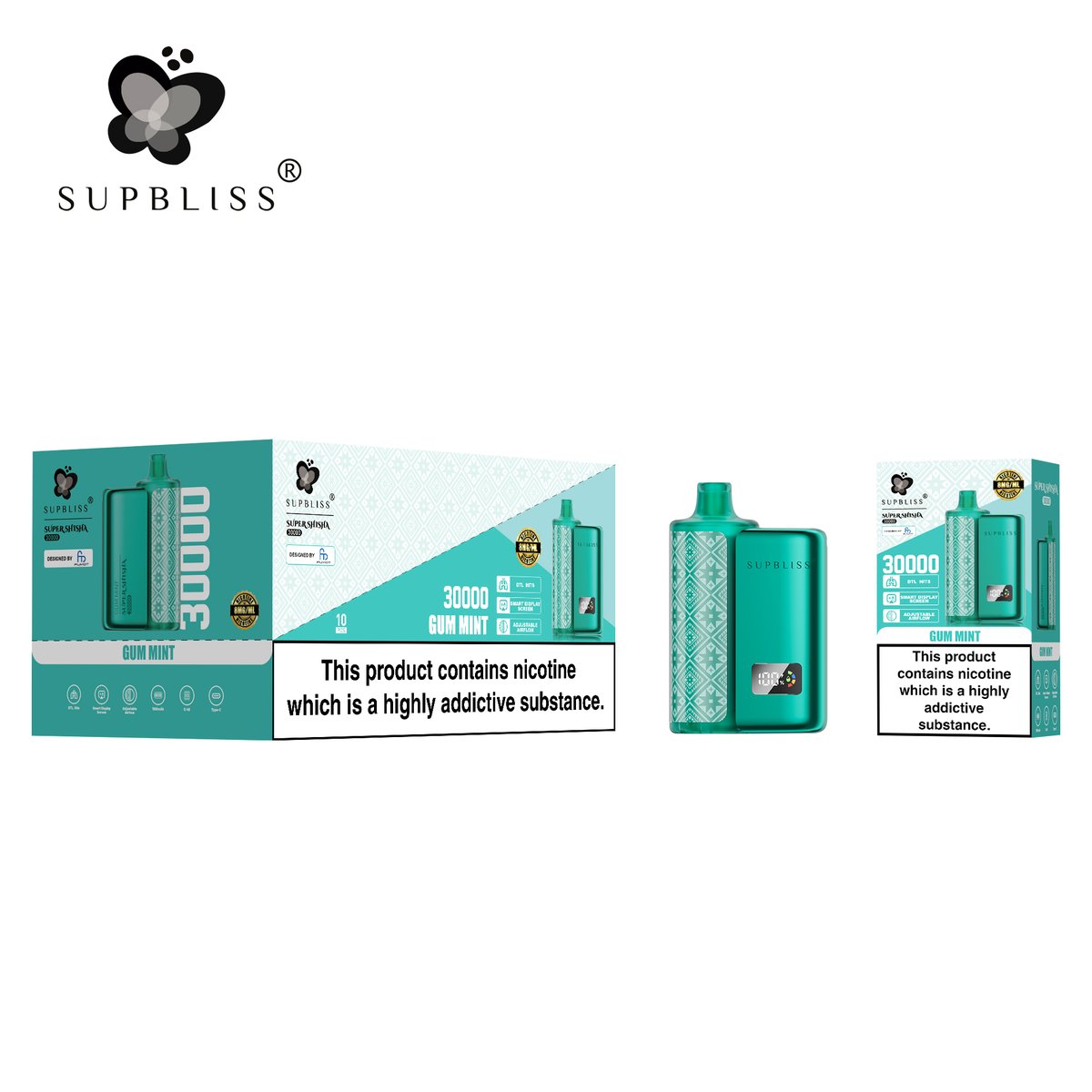 Supblissvape's tweet photo. Gum Mint Flavor: Mint to Be Chewed, Meant to Be Vaped.🌿✨

👮 WARNING: This product is intended to be used with e-liquid products containing nicotine. Nicotine is an addictive chemical for adults (21+) only

#Supblisss #SuperShisha30K #Gummint #VapeLife #Crispandsweet #chillyice https://t.co/SwvGnQg4Un