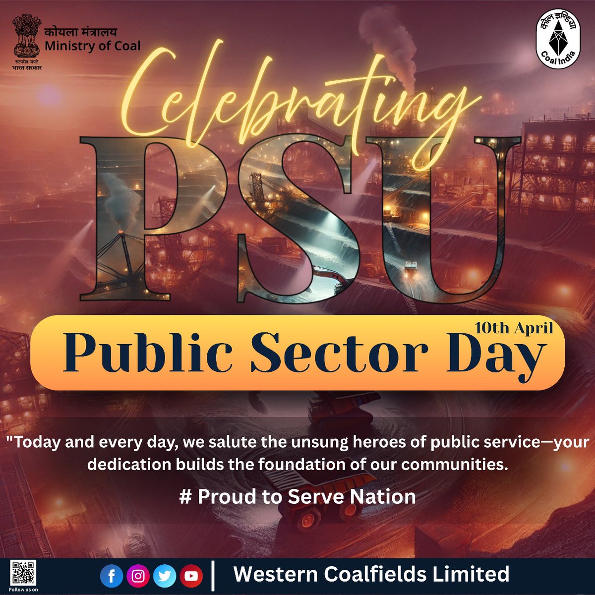 TeamWCL's tweet photo. Celebrating the heart of public service this #PublicSectorDay! Grateful for the dedicated professionals driving impact with purpose, integrity, and commitment. 
#ProudToServe #TeamPublicService #ThankYou
@CoalMinistry @CoalIndiaHQ https://t.co/QcrYtMKwJj