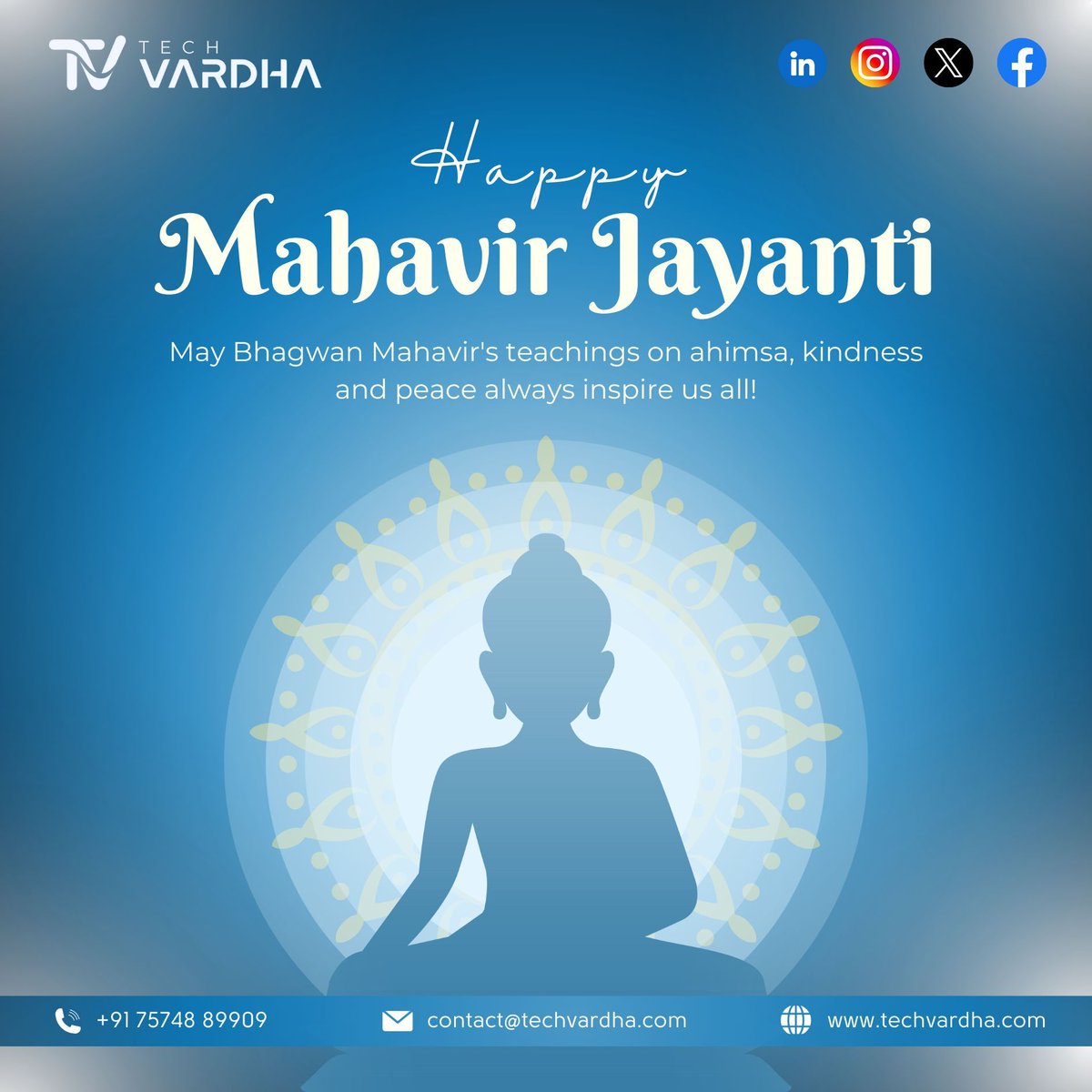 TechVardha's tweet photo. On this Mahavir Jayanti, let’s embrace the values of ahimsa, truth, and compassion taught by Bhagwan Mahavir.

Wishing everyone peace, kindness, and spiritual strength. 🌼
#MahavirJayanti #BhagwanMahavir #Ahimsa #Peace #Compassion #JainPhilosophy #TechVardha #SpiritualWisdom https://t.co/jVopJ2ZHWw