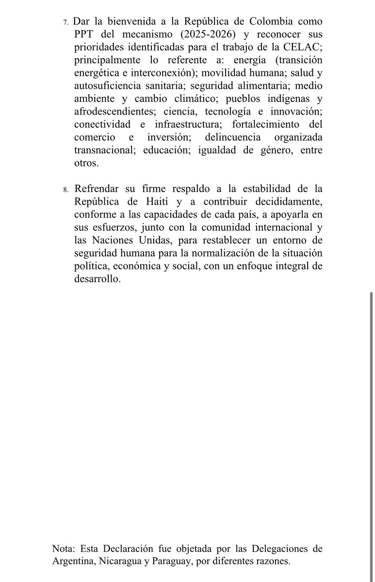Declaración de Tegucigalpa

Comunidad de Estados Latinoamericanos y Caribeños de la IX Cumbre de Jefas y Jefes de Estado y de Gobierno de la CELAC
 
Adoptada por “consenso suficiente” por 30 Estados Miembros.

Tegucigalpa, 9 de abril de 2025