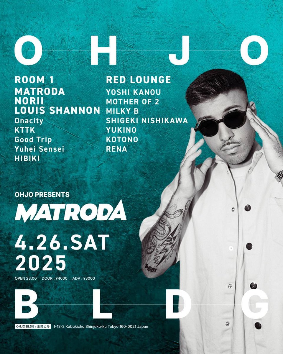 MATRODA来日決定‼️
<a href="/matrodamusic/">MATRODA</a> 

4/26 王城ビル
OPEN 11PM.

誰でもゲストとれるので、
気軽にDMください✉️