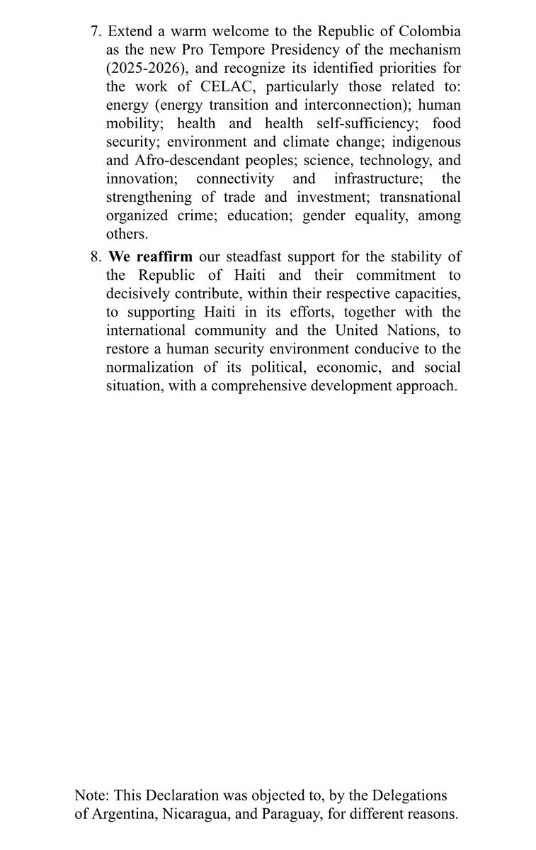 Declaration of Tegucigalpa 
The Community of Latin American and Caribbean States

IX Summit of Heads of State and Government of CELAC.

Tegucigalpa, April 9, 2025