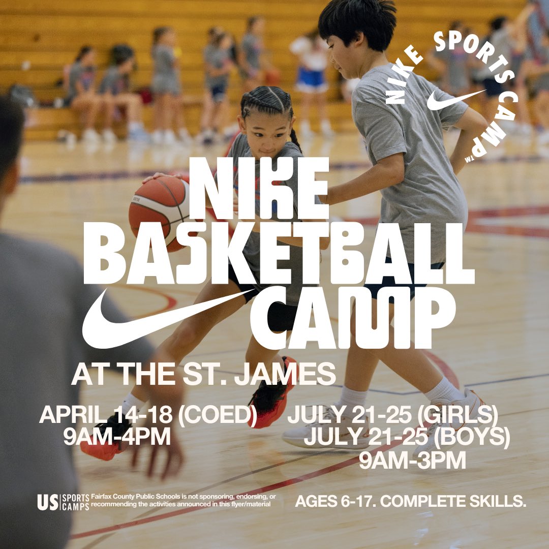 SoniaChase33's tweet photo. Attention Parents in the DMV area!
📅 Dates: April 14–18 Mon-Fri | 9am-4pm 
📍 Location: The St. James | Springfield, VA

Your child will:
✔ Develop elite basketball skills.
✔ Learn teamwork and leadership.
✔ Receive exclusive NIKE gear.

Register:
👉 https://t.co/x5OTeBHqWV https://t.co/8IwO9b5muB