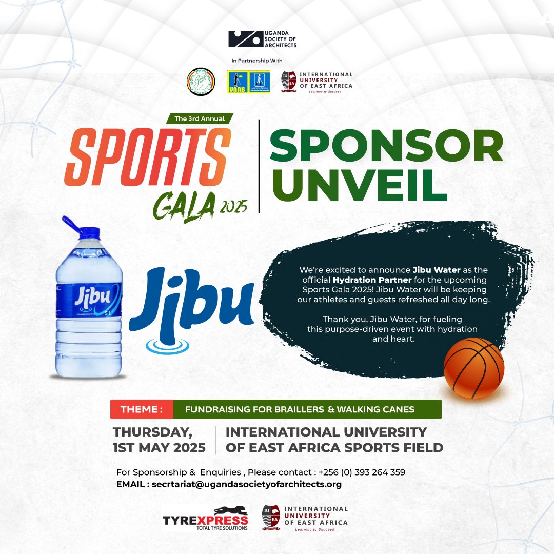 LITERRAND GROUP (@liteerrand) on Twitter photo Yesterday a head of the upcoming <a href="/UgArchSociety/">Uganda Society of Architects</a> Annual Sports Gala, <a href="/jibuuganda/">Jibu Uganda</a> was unveiled as the official hydration partner.
<a href="/iuea_uganda/">IUEA</a> <a href="/tyrexpressug/">Tyre Express Uganda</a> <a href="/UNABSEC_UG/">UNABSEC</a> @unad @unab
We continue to welcome you to be part.
To sponsor or participate: 0393264359 Yesterday a head of the upcoming <a href="/UgArchSociety/">Uganda Society of Architects</a> Annual Sports Gala, <a href="/jibuuganda/">Jibu Uganda</a> was unveiled as the official hydration partner.
<a href="/iuea_uganda/">IUEA</a> <a href="/tyrexpressug/">Tyre Express Uganda</a> <a href="/UNABSEC_UG/">UNABSEC</a> @unad @unab
We continue to welcome you to be part.
To sponsor or participate: 0393264359