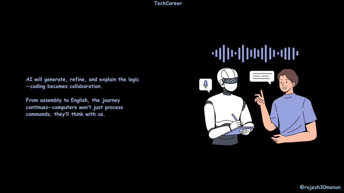 rajesh30menon's tweet image. The Evolution of Programming – From Assembly to AI #evolutionofprogramming #crypticassembly #aiassistedcoding #aipoweredcode #coding #conversationalcoding #vibecoding #nocode #lowcode #technospirituality #rajesh30menon #techcareer #Thursday #thursdayvibes #ThursdayThoughts