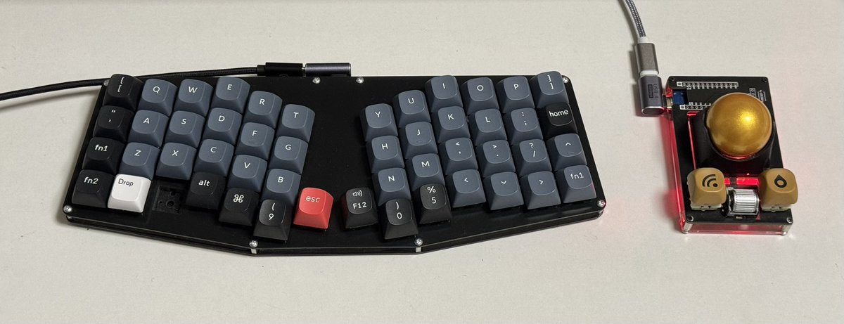 kemikaru_chem's tweet photo. 本日のセットアップ
Keyboard: Atreus50
Keyswitch: Gateron beer switch (tactile)
Keycap: Keychron OSA profile
Mouse: Meishi Trackball Module
#自作キーボード
#trackball_module https://t.co/H90XdSSm4w