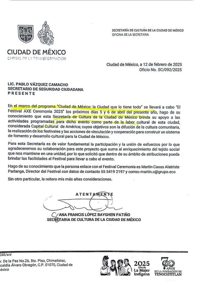 La secretaria de cultura, <a href="/anafrancismor/">Ana Francis Mor (Ana Francis LBP)</a>, le ahorró a los organizadores del festival <a href="/AXECeremonia/">Festival Ceremonia</a>, millones de pesos por el pago de servicios de seguridad que todo espectáculo, concierto o partidos de futbol debe pagar a la <a href="/SSC_CDMX/">SSC CDMX</a>, que obliga, en relación al aforo, en este