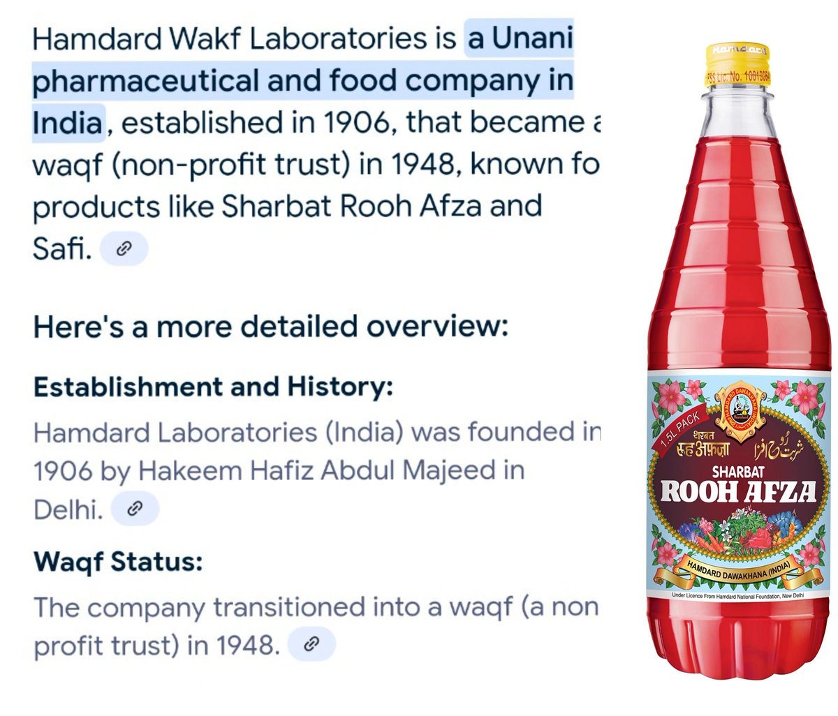 Do you know Hamdard company is a Waqf property 
It means all profit earned by them is used for Islamic religious purpose 

It means whenever you buy a bottle of Rooh afza or Safi, you are donating some money for Islam