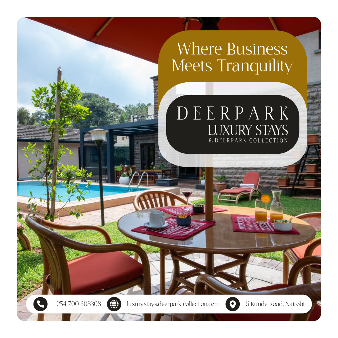 KenyaDeerpark's tweet photo. At Deerpark, enjoy a quiet atmosphere for deep work, cozy indoor & outdoor workspaces, plus seamless connectivity with high-speed Wi-Fi. After work, unwind by the pool or in our lush garden. Business stays have never been this refreshing! Book now: https://t.co/vC9NmOBtLc or Call +254 700 308 308