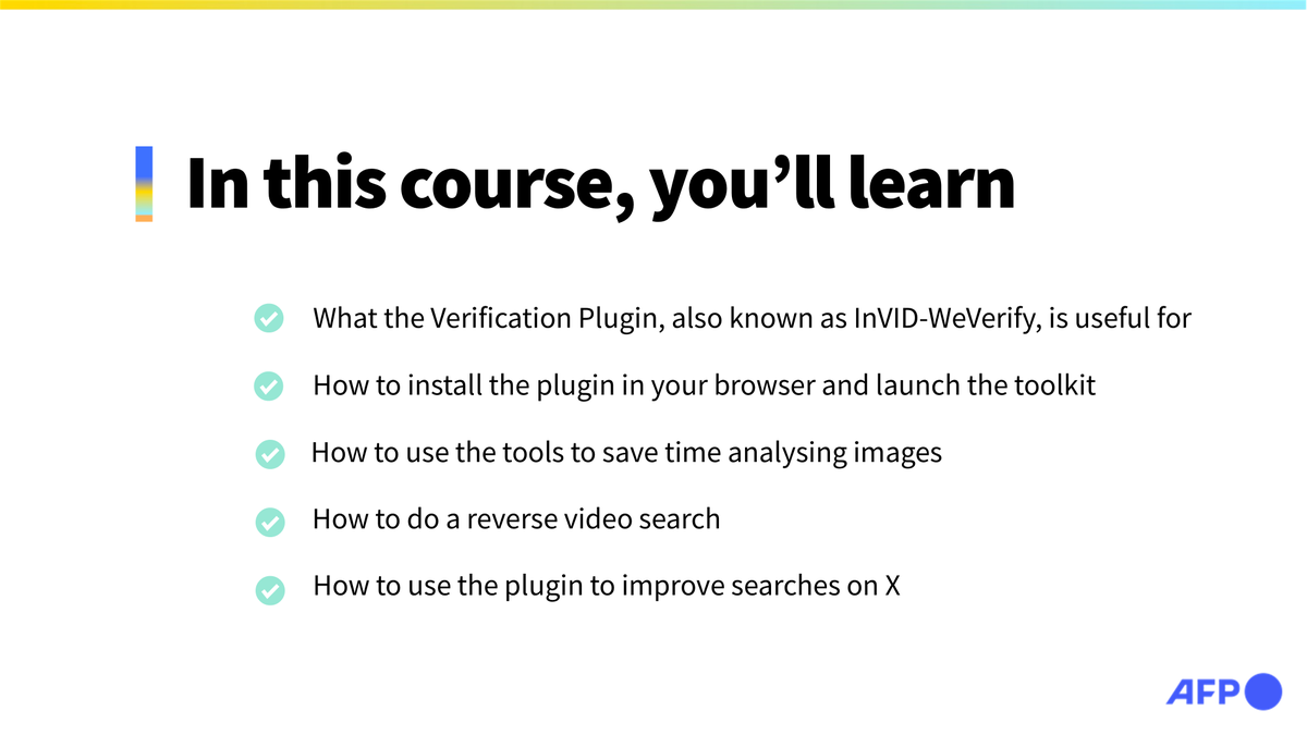 The self-paced course includes videos, tutorials, tips and exercises on how to use the popular plugin for analysing images and videos, extracting data and improving searches on social media. Sign up now ➡️ digitalcourses.afp.com/courses/verifi…