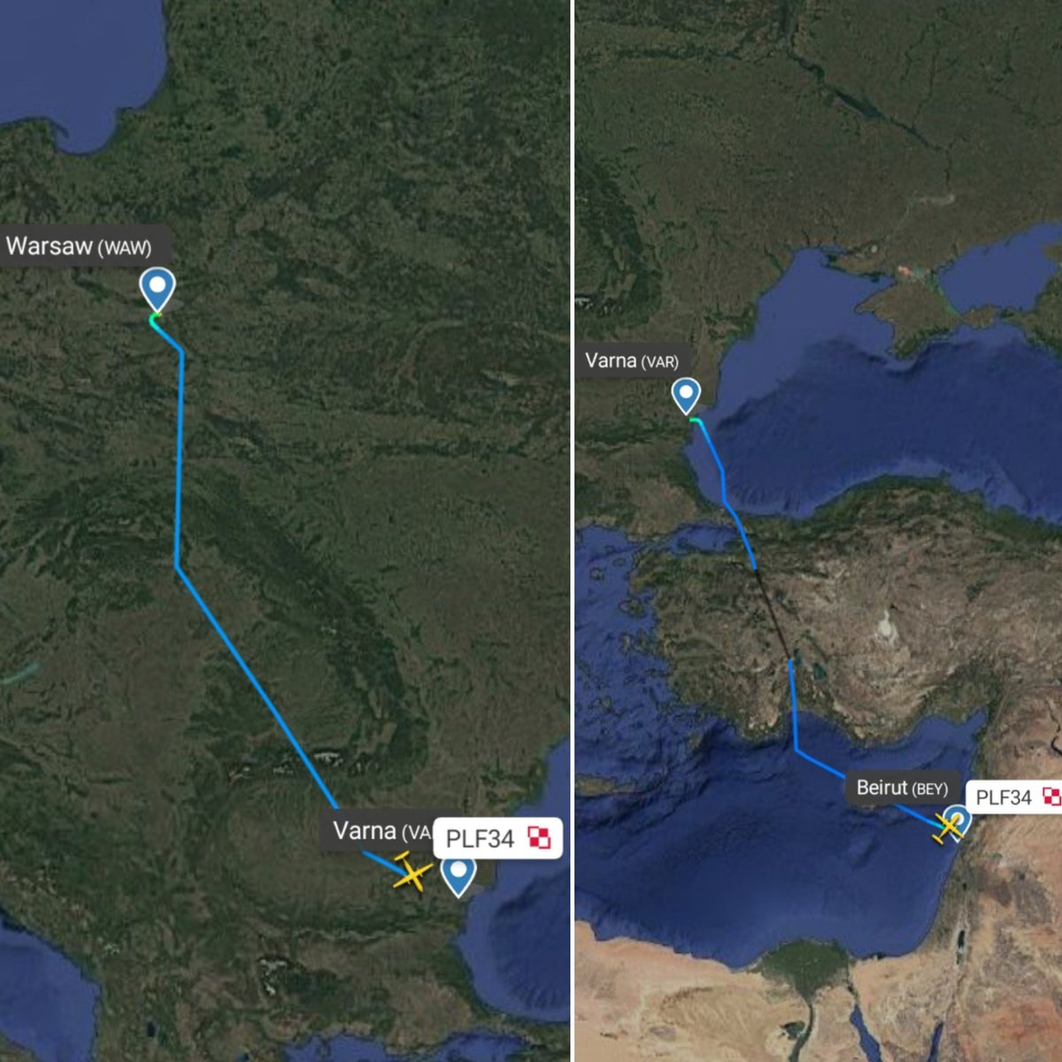 LebanonJets's tweet photo. #Poland AirForce C295M #017 last night flew from Warsaw to Varna & early this morning into Beirut as #PLF34 #PLF034 hex #48D846 over 200 Polish troops in Lebanon for #UNIFIL https://t.co/owHfGHtpgn https://t.co/PZrRh5prNL