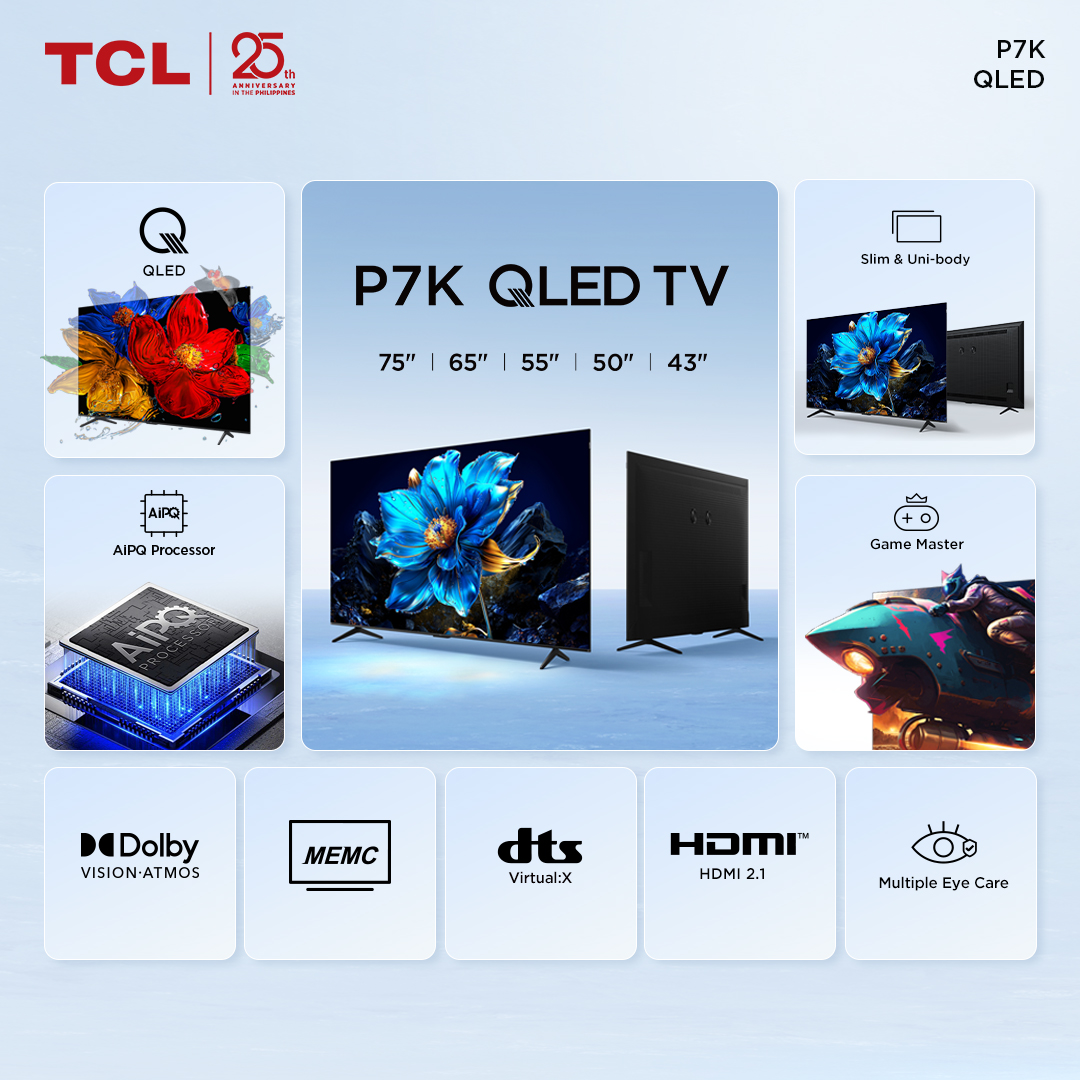 TCLPH's tweet image. Step into the QLED era with the TCL P7K – where every pixel bursts with vibrant, true-to-life color, thanks to advanced Quantum Dot technology.

#TCLPK7 #TCLQLEDUpgrade #TCLStepIntoQLEDBrilliance #TCLPhilippines #TCLInspireGreatness