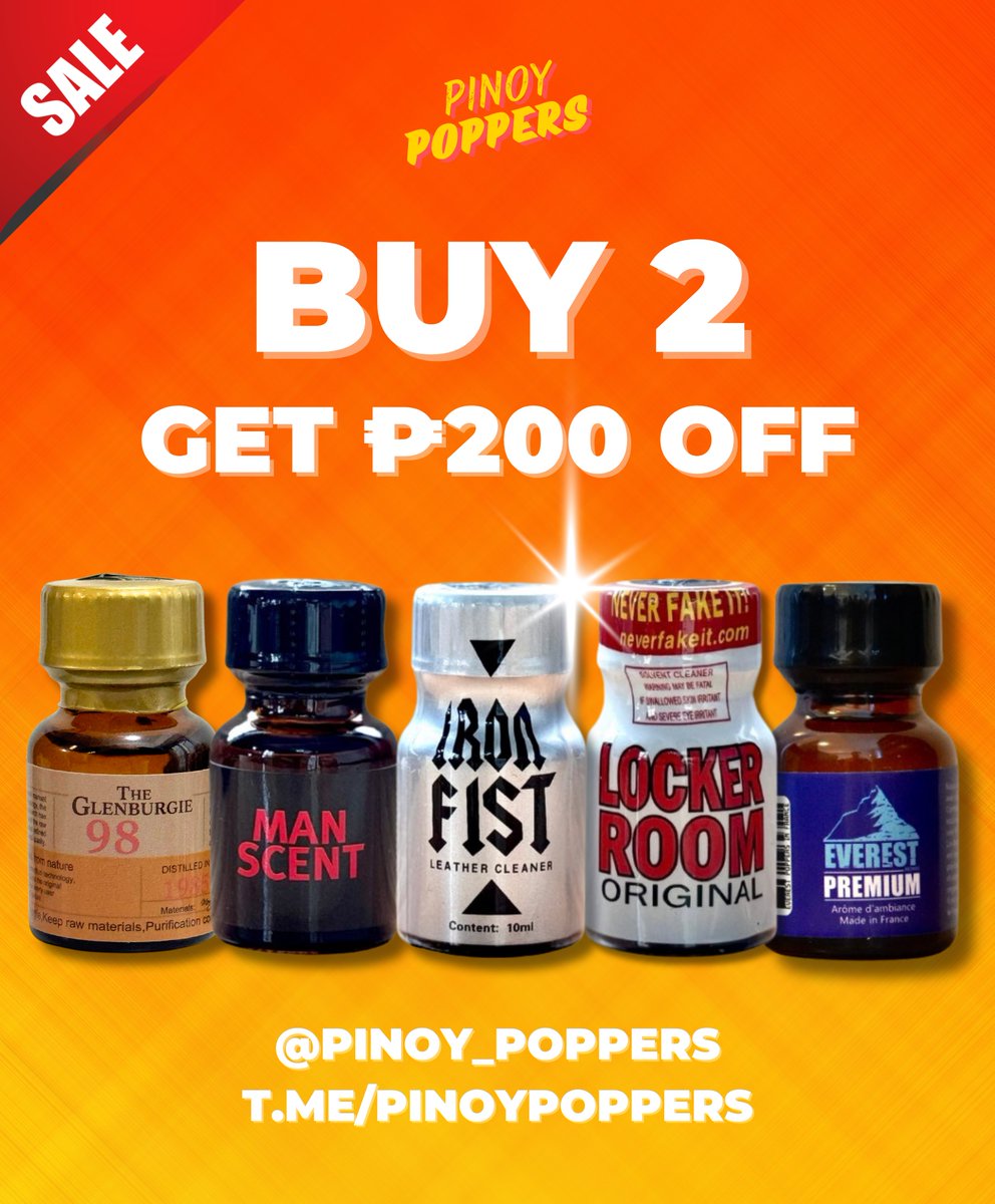 Pinoy Poppers (@pinoy_poppers) on Twitter photo 🚨‼️ PROMO ALERT!
Buy 2 Poppers, get EXTRA ₱200 off! 😱
🇵🇭 Nationwide Delivery via J&T Express
🏍️ Same Day Deliver via Lalamove/Grab Express
Order now!
📩 DM <a href="/Pinoy_Poppers/">Pinoy Poppers</a>
💬 TG t.me/PinoyPoppers 🚨‼️ PROMO ALERT!
Buy 2 Poppers, get EXTRA ₱200 off! 😱
🇵🇭 Nationwide Delivery via J&T Express
🏍️ Same Day Deliver via Lalamove/Grab Express
Order now!
📩 DM <a href="/Pinoy_Poppers/">Pinoy Poppers</a>
💬 TG t.me/PinoyPoppers