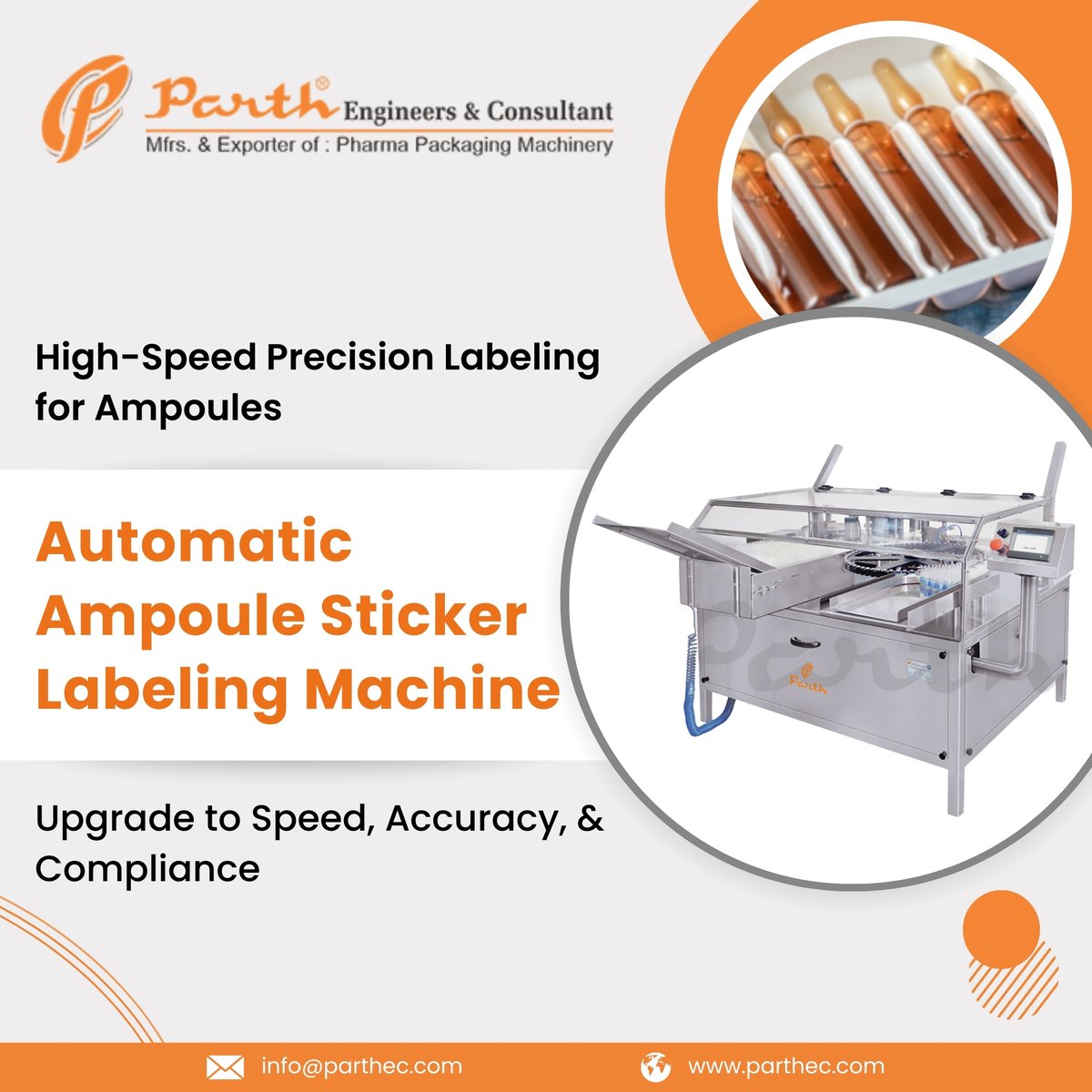 EngineersParth's tweet photo. Boost efficiency with the Automatic Ampoule Sticker Labeling Machine, offering precise labeling for 1ml to 20ml ampoules at speeds of 120-300 per minute, meeting cGMP standards.
visit - https://t.co/ku8Ik7ZFAp
#parthengineersandconsultant #AmpouleLabeling #StickerLabeling https://t.co/aDayVN32kC