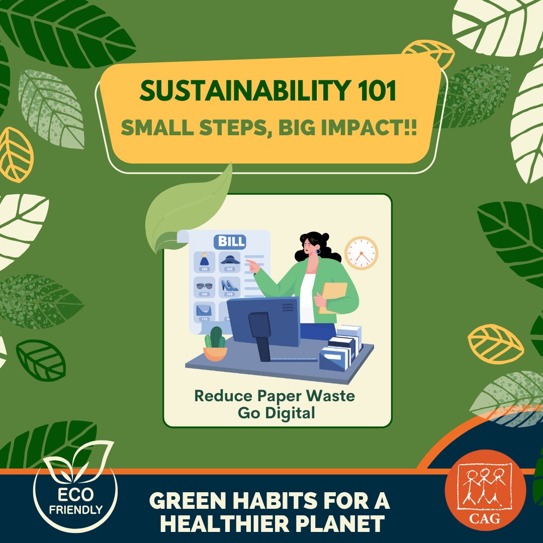 ClimateC_CAG's tweet image. Go digital with bills, receipts, and notes to save trees and cut down on waste. If printing is necessary, use recycled paper and print on both sides. Small changes like these conserve resources, reduce landfill waste, and protect our planet! 🌍✨ #GoPaperless #SustainableLiving