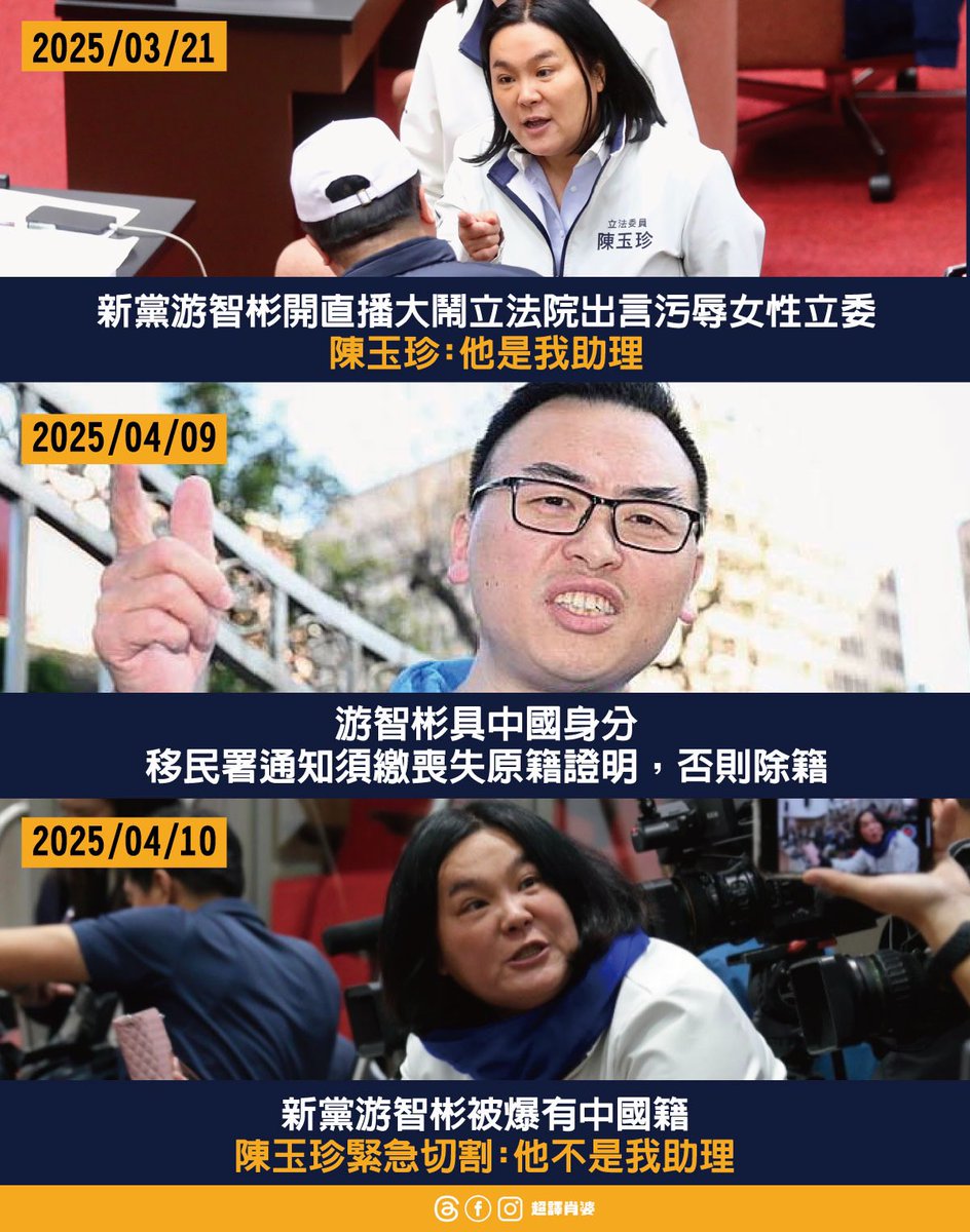 所以前陣子衝進立院直播的是個中國人啊！
陳玉珍稱游智彬是他助理，張善政聘他為顧問
現遭查出游智彬中國籍身份，已由移民署勒交出放棄證明

北京中央的串國好兒女玉珍幹嘛急切割咧～