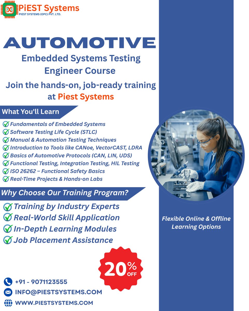 piestsystems's tweet image. Kickstart Your Career in Automotive Embedded Testing with Piest Systems! 💻 

🌐 piestsystems.com/automotive-emb… 

#PiestSystems #EmbeddedSystems #AutomotiveTesting #EmbeddedTraining #CANoe #VectorCAST #LDRA #JobReadySkills
#FunctionalSafety #HILTesting