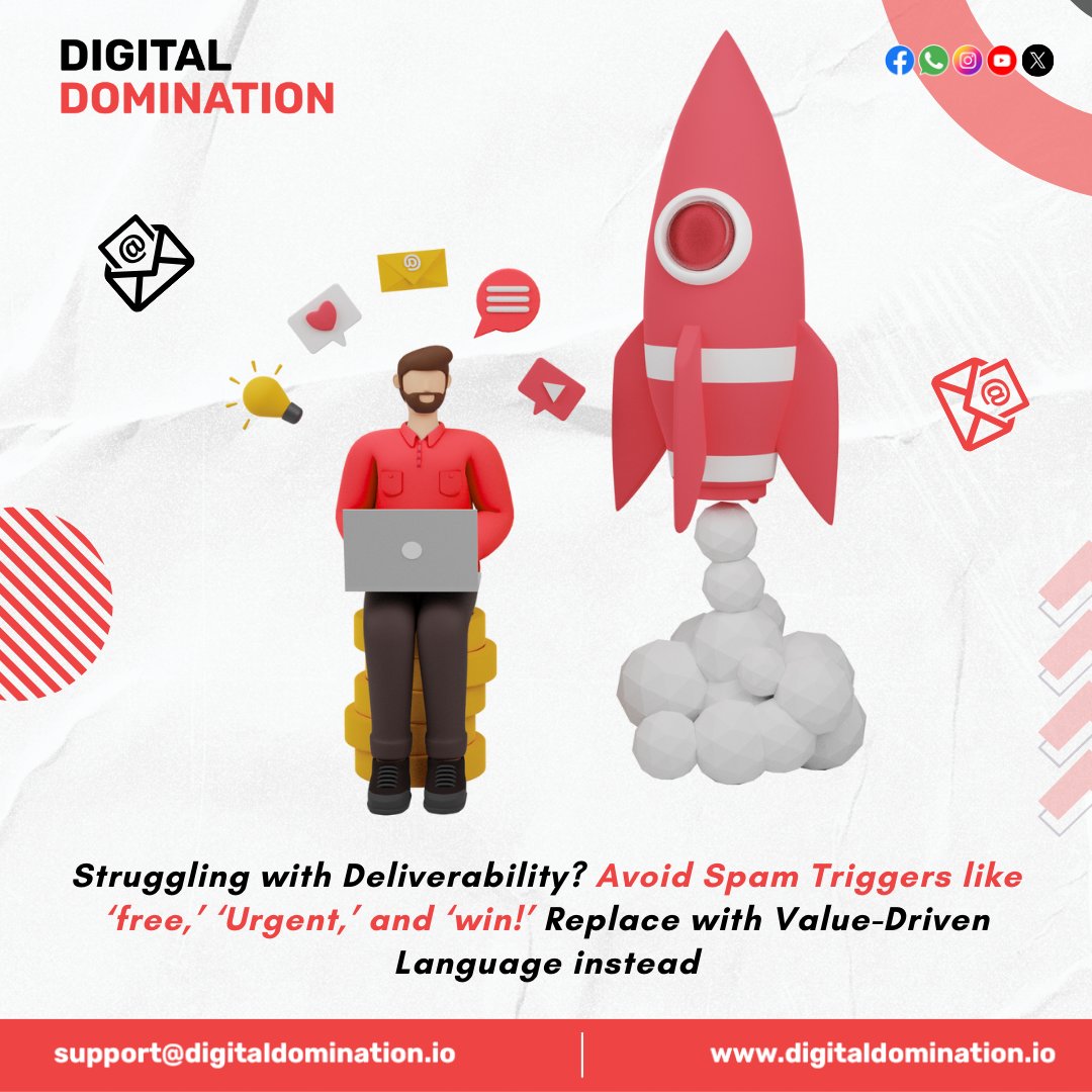 OutreachMasters's tweet image. 🚫 Struggling with email deliverability?
Words like “free,” “urgent,” and “win” can land you in the spam folder!
✅ Use value-driven language to boost trust and stay visible in inboxes.
Write smarter, reach further!
#EmailMarketing #DigitalDomination #SpamFreeEmails