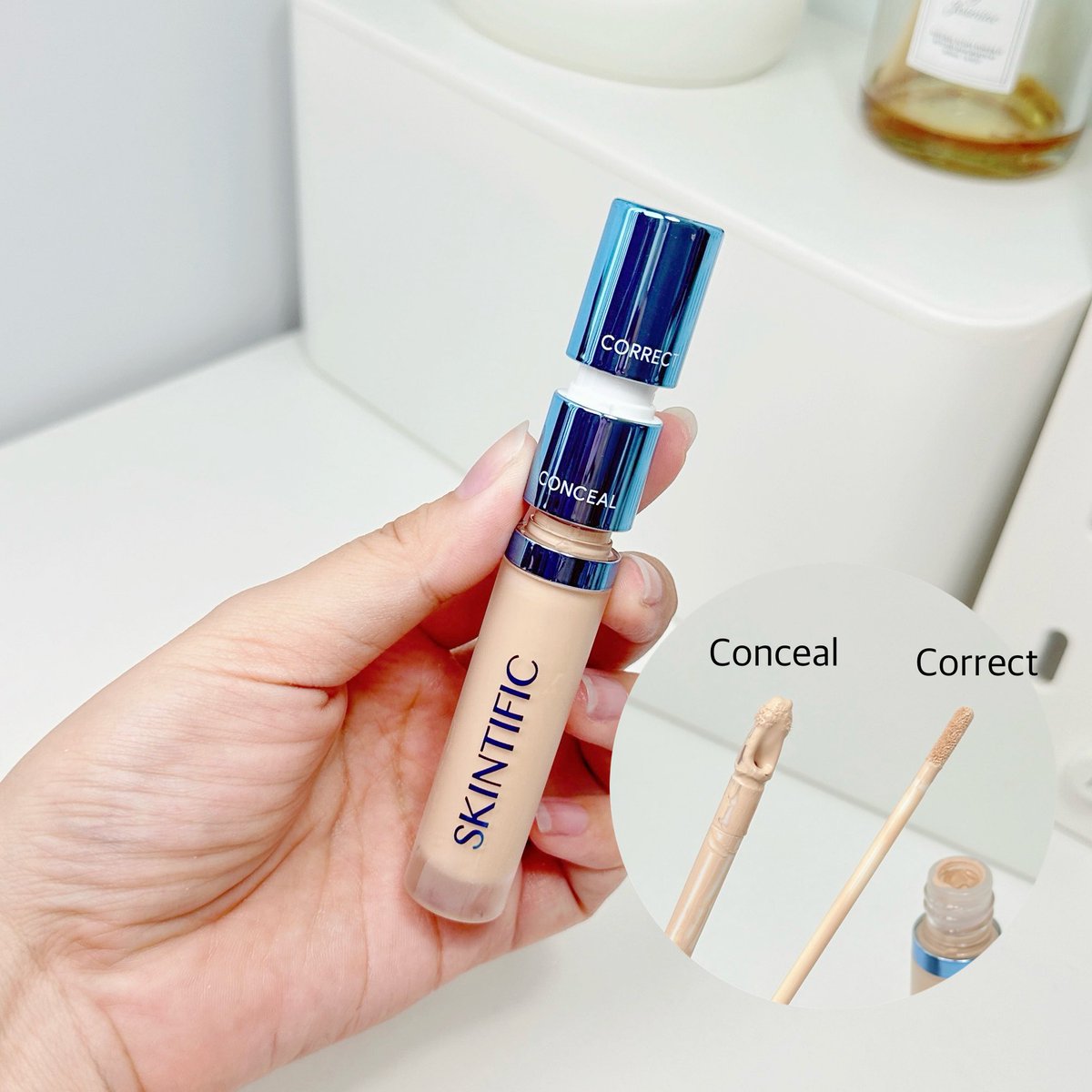 Skintific concealer เรามี 2 สีแล้วนะ 🤣 ชอบบบ เค้าเก๋ตรงมี 2 หัว หัวใหญ่ใช้ Conceal หัวเล็กใช้ Correct 🩵 เนื้อเกลี่ยง่าย จะใช้มือ แปรง ฟองน้ำ คือได้หมดดด ปกปิดค่อนข้างดีเลย สามารถบิ๊วเพิ่มได่ ในส่วนตรงที่สิวแห้งๆ ก็ลงบำรุงก่อนใช้คอนซีลน้า จะได้ไม่ลอก #ใช้ดีบอกต่อ #ใช้จริงรีวิวจริง