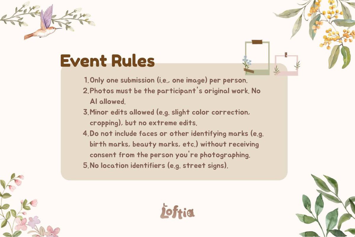 ☁️ Loftia ☁️ (@loftiadev) on Twitter photo This month is Earth Month, and we're hosting a nature photography competition to celebrate!! 🌍
Snap a pic, tag #NatureNearMe & tag <a href="/loftiadev/">☁️ Loftia ☁️</a> for a chance to win an in-game Artist Bucket Hat + "Nature is Beautiful" Discord role 📸✨
Check the pics for full details 💛 This month is Earth Month, and we're hosting a nature photography competition to celebrate!! 🌍
Snap a pic, tag #NatureNearMe & tag <a href="/loftiadev/">☁️ Loftia ☁️</a> for a chance to win an in-game Artist Bucket Hat + "Nature is Beautiful" Discord role 📸✨
Check the pics for full details 💛
